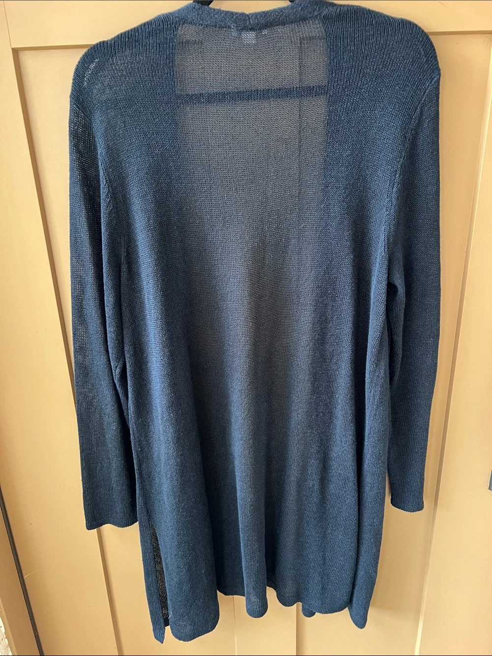 J.Jill Navy Sz L Linen Open Knit Long Line Open Front Duster Cardigan